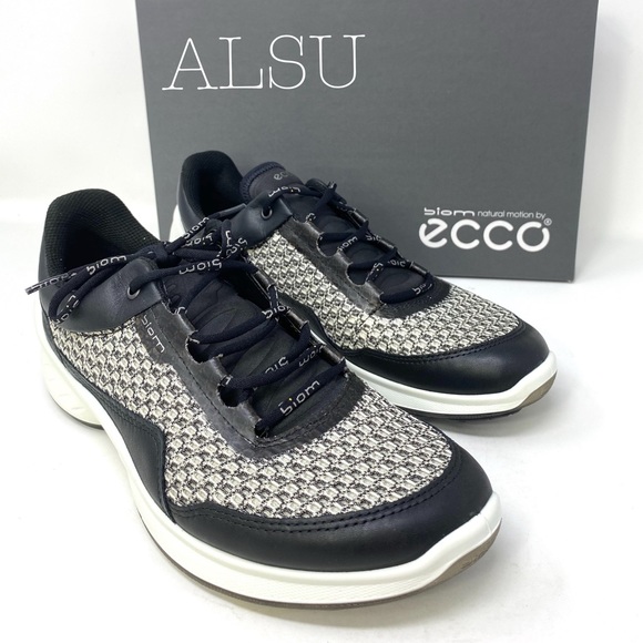 ECCO Biom Fjuel Leather Canvas Black White W - Picture 3 of 8